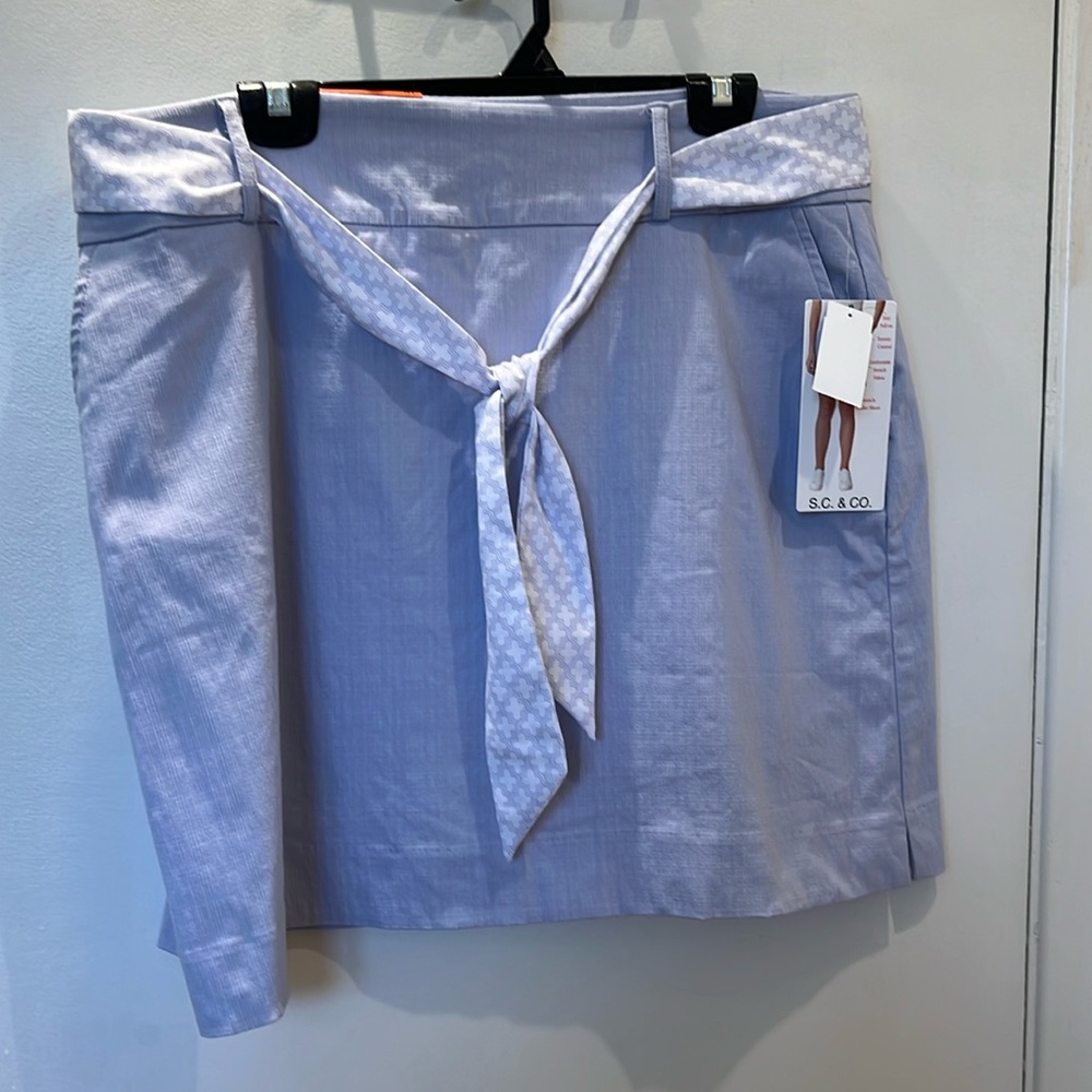 Light Blue Tie Front Mini Skort for Casual Wear